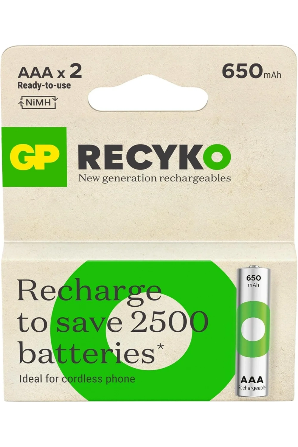 GP ReCyko 650 Serisi Şarjlı AAA İnce Kalem Pil 2li