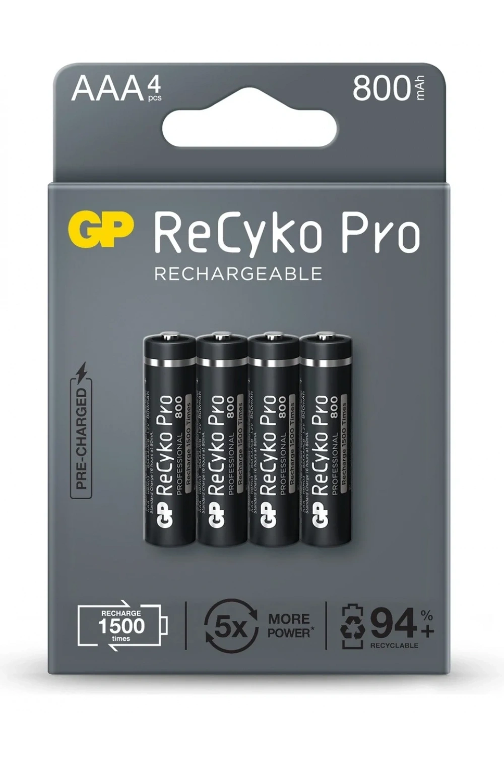GP Recyko 850 Serisi Pro Siyah AAA Şarjlı Pil 4lü
