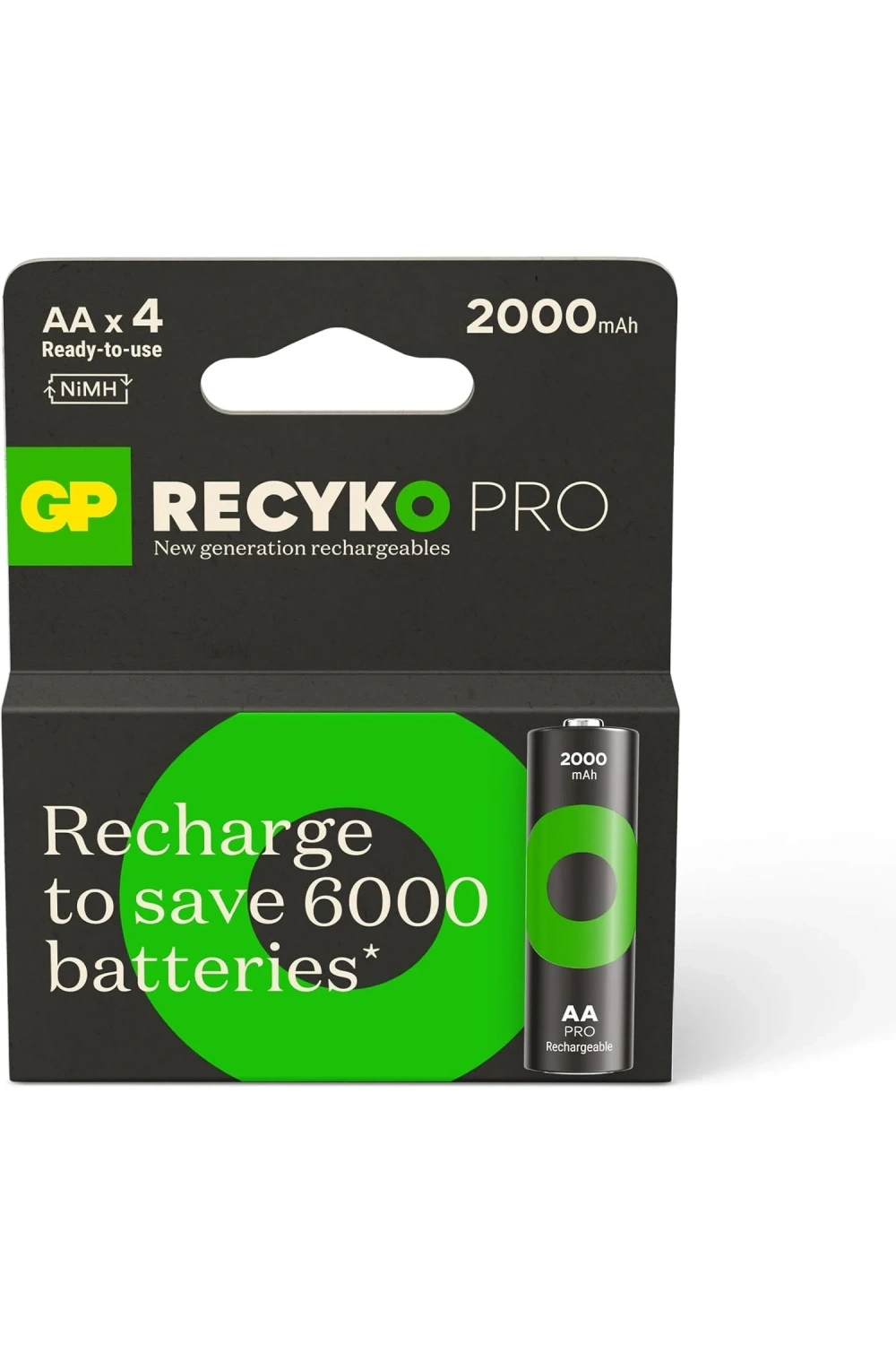GP Recyko GP2100 2000 mAh Pro Siyah AA Şarjlı Kalem Pil 4lü