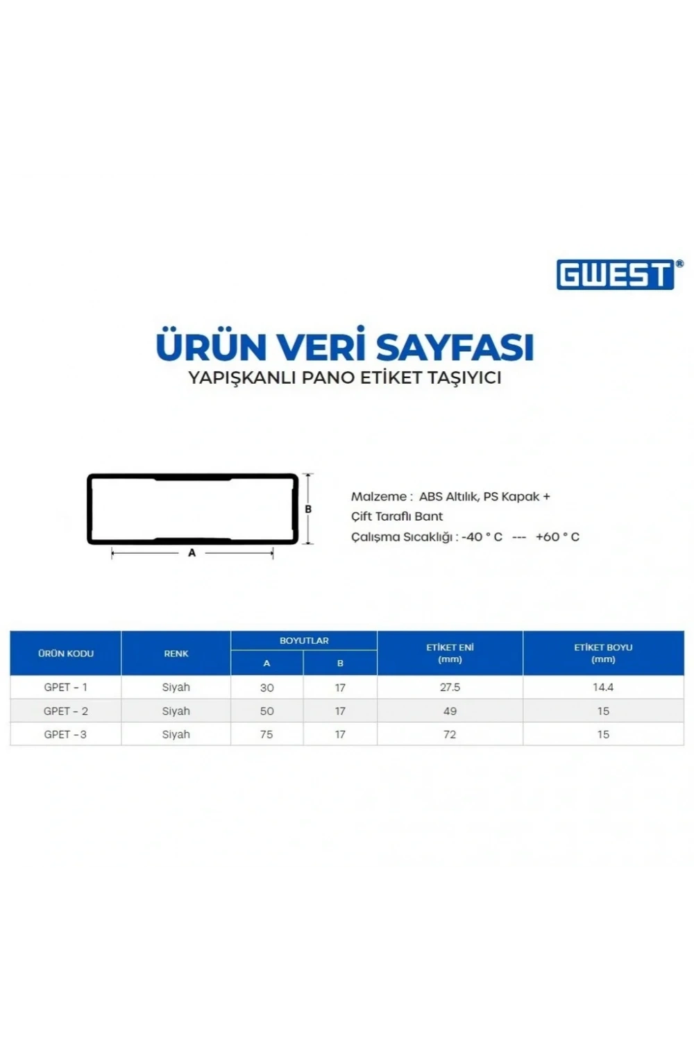 Gwest GPET-2 17x50mm Pano Etiket Taşıyıcı 50 Adet