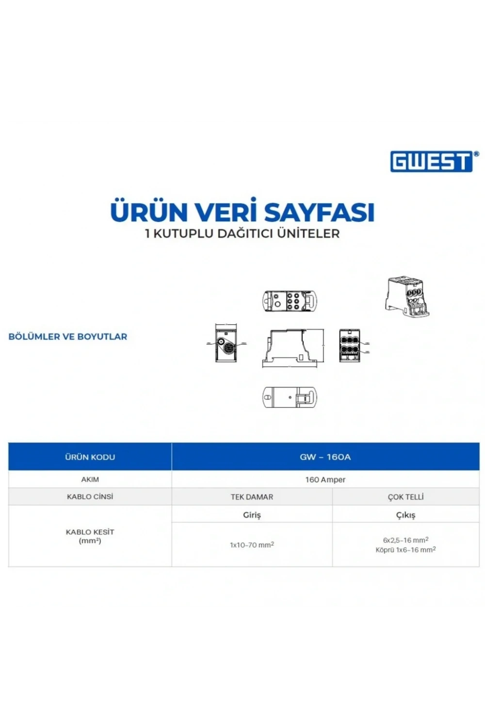 Gwest GW-160A Tek Kutuplu 160A Girişli Dağıtıcı Ünite