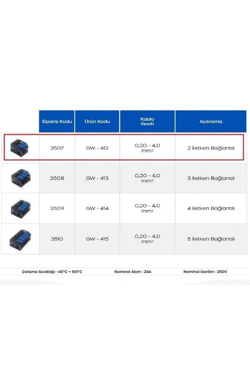 Gwest GW-412 2 İletken Bağlantılı Çok Amaçlı Klemens 1 Adet