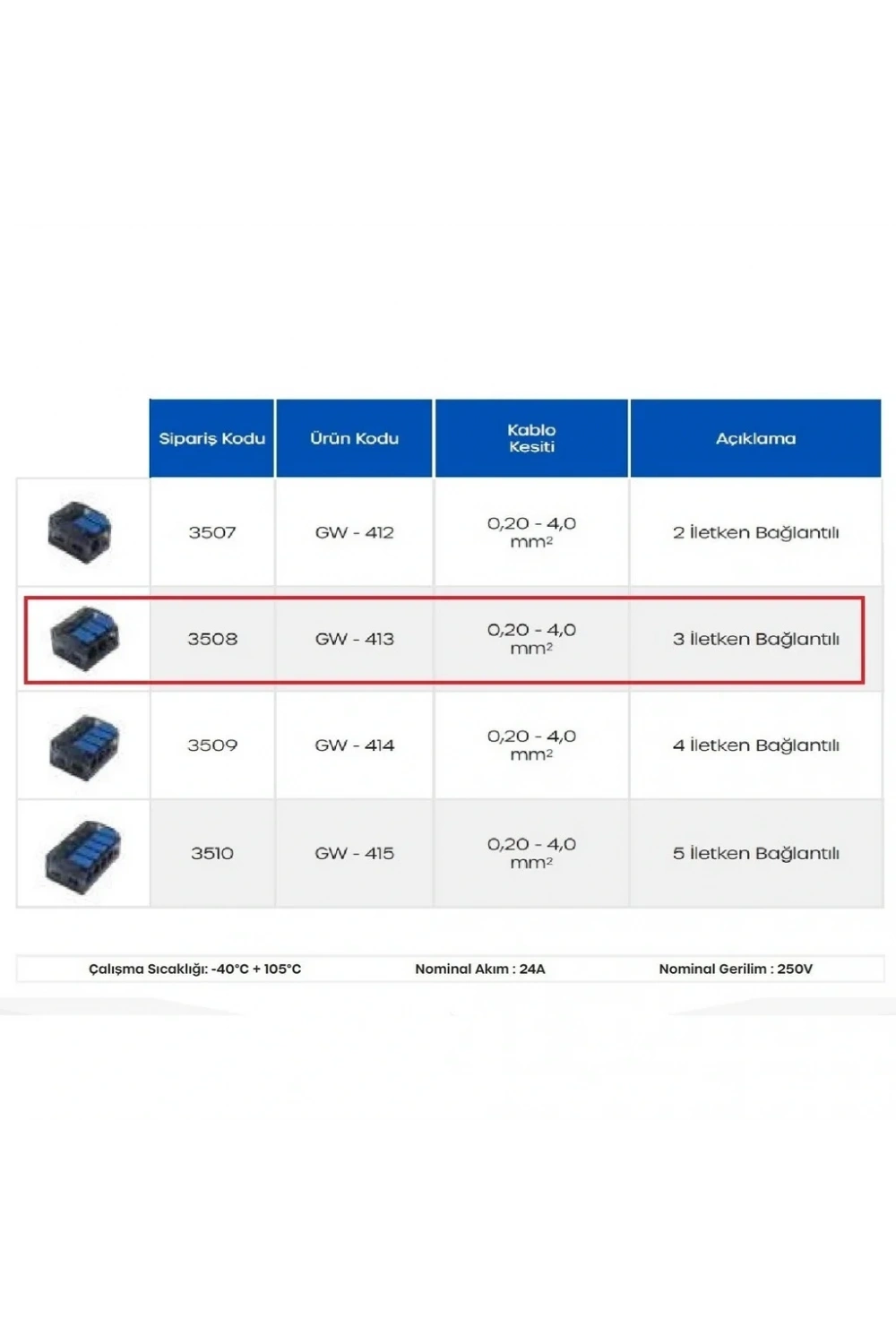Gwest GW-413 3 İletken Bağlantılı Çok Amaçlı Klemens 1 Adet