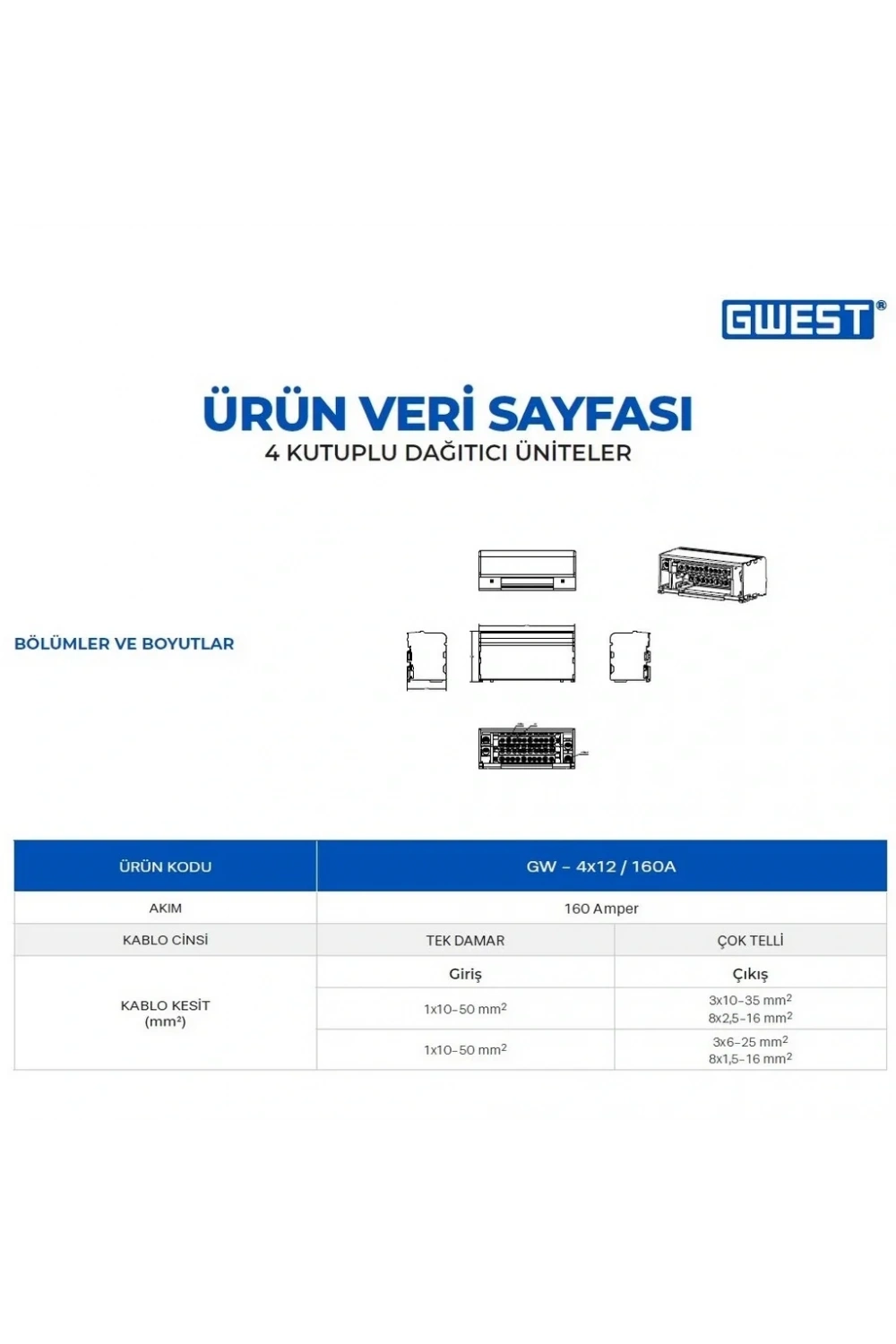 Gwest GW-4x12 4 Kutuplu 160A Girişli Dağıtıcı Ünite
