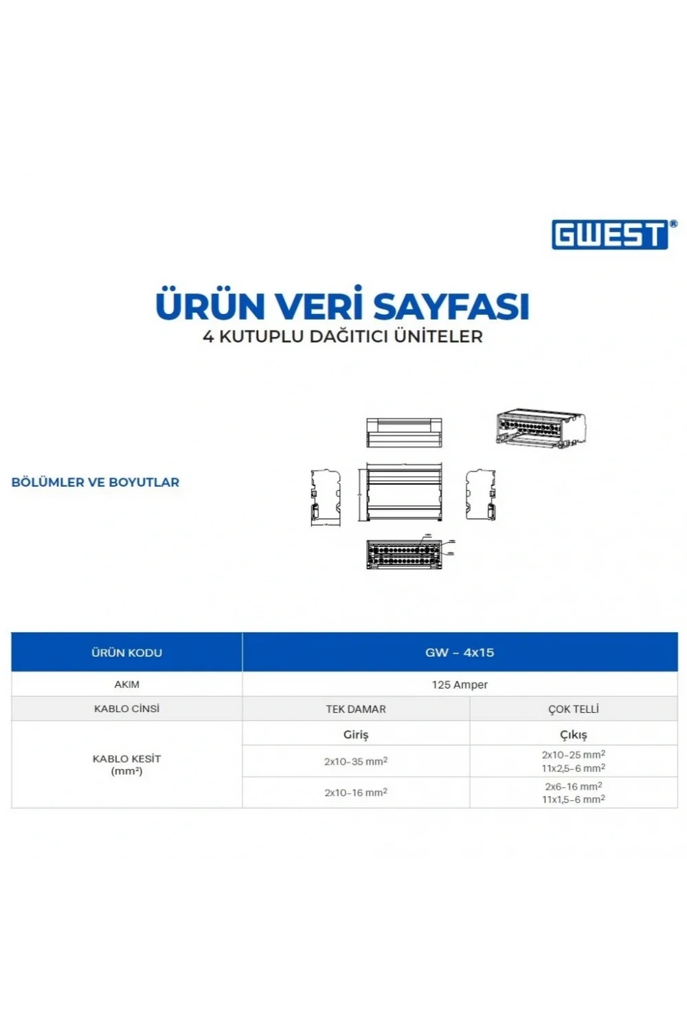 Gwest GW-4x15 4 Kutuplu 125A Girişli Dağıtıcı Ünite