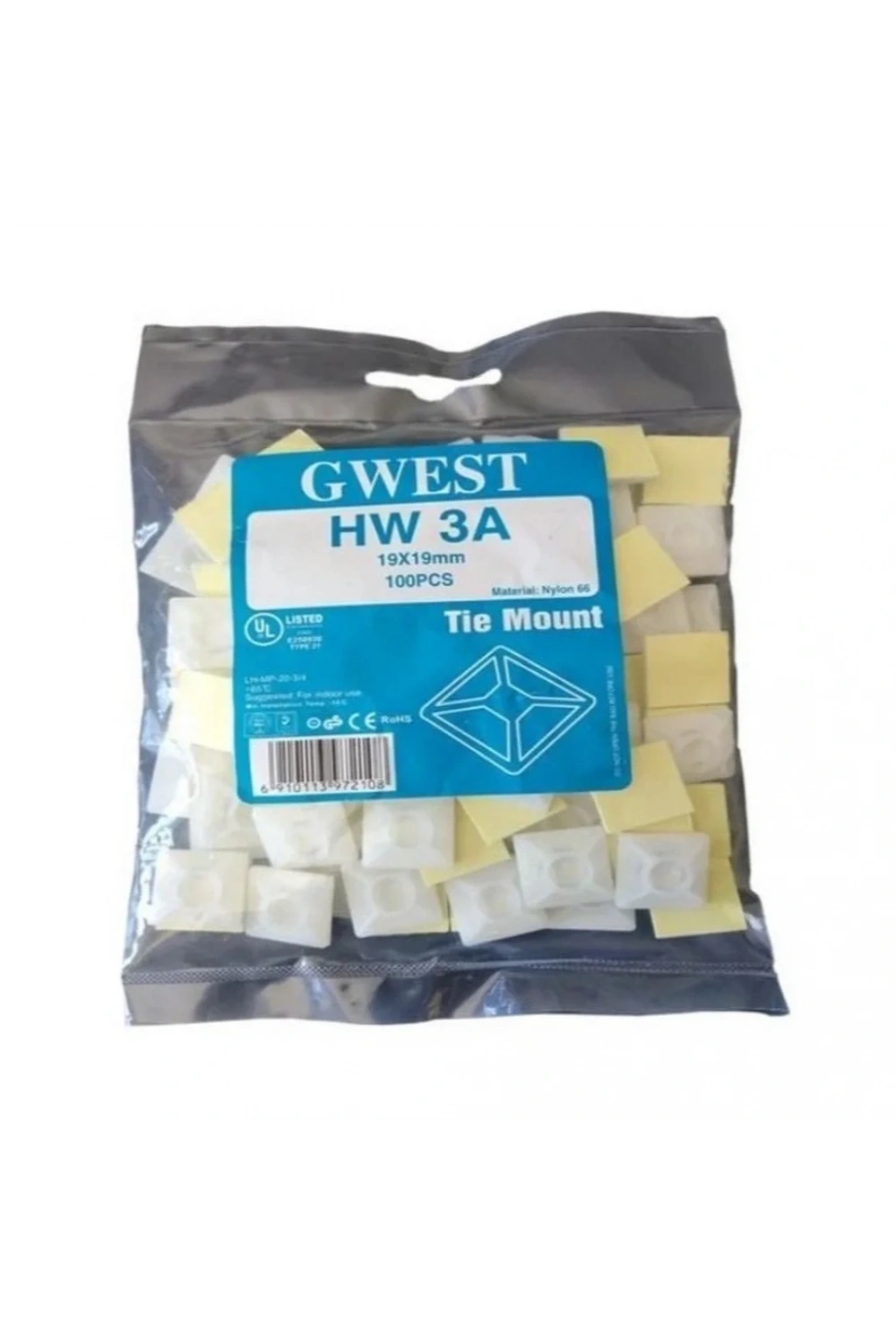 Gwest HW-3A 19x19mm Yapışkanlı Kroşe Beyaz 100 Adet