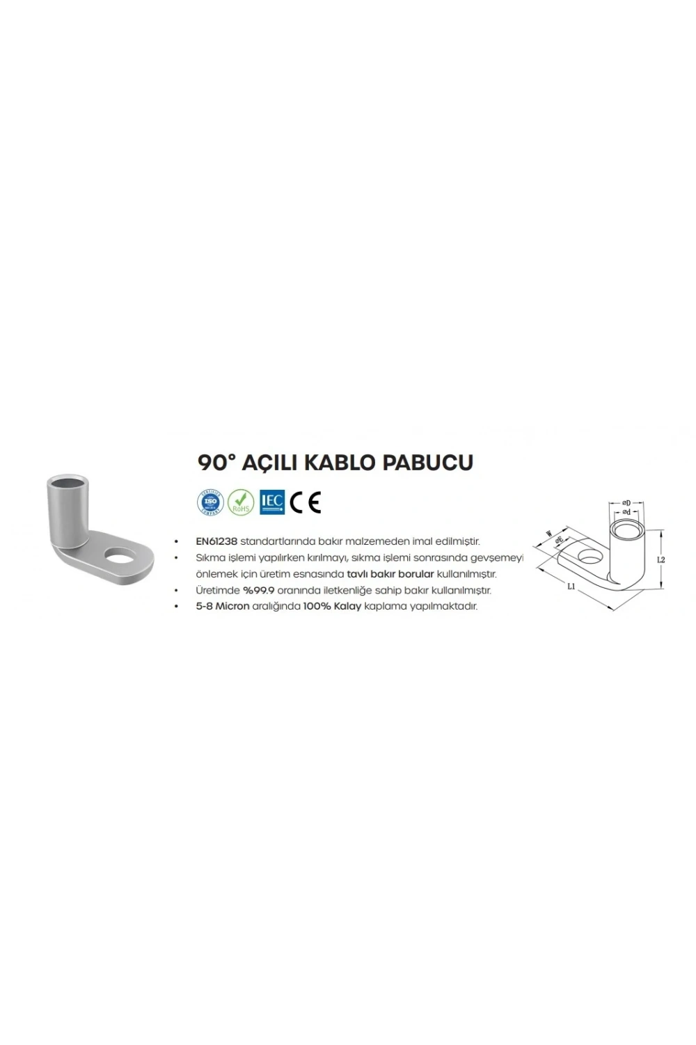 Gwest SKP-DE 95-10 90° Açılı Kablo Pabucu 75 Adet