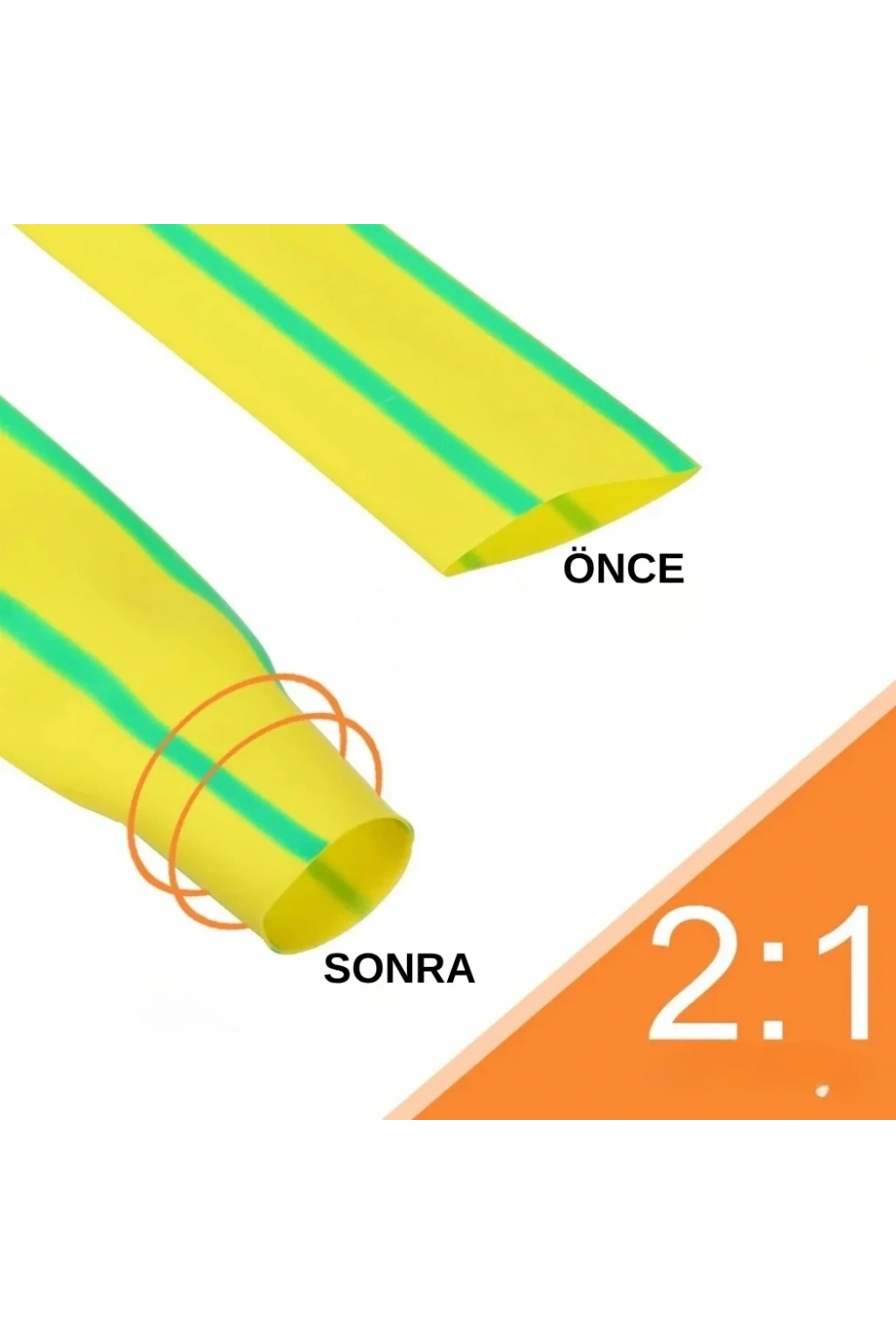 Gwest Woer Isı İle Daralan Makaron Sarı-Yeşil 6.4mm 100 Metre
