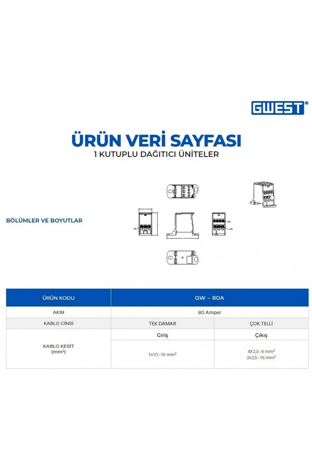 Gwest GW-80A Tek Kutuplu 80A Girişli Dağıtıcı Ünite
