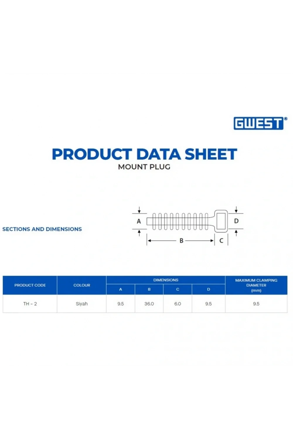 Gwest TH-2 Beton Kroşe Paket Siyah 100 Adet