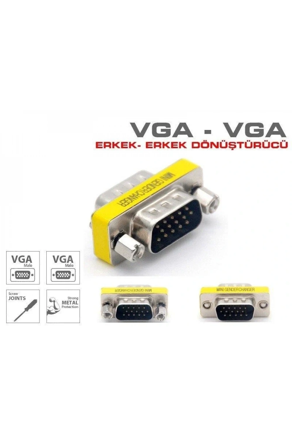 HD15 VGA-VGA Erkek-Erkek (M2M) 15 Pin Adaptör