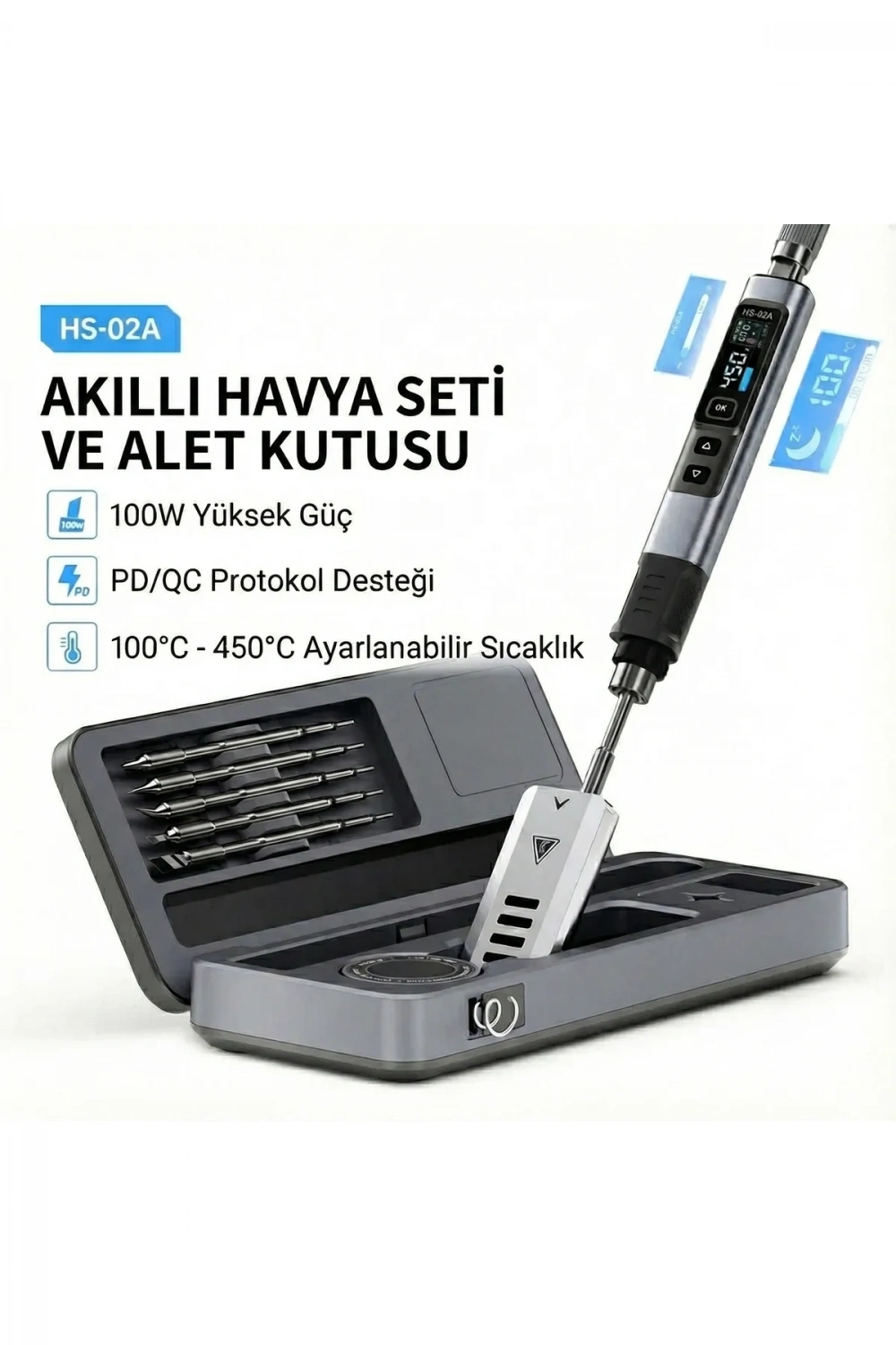 HS-02A Akıllı Havya 6 Uçlu ve Alet Kutusu
