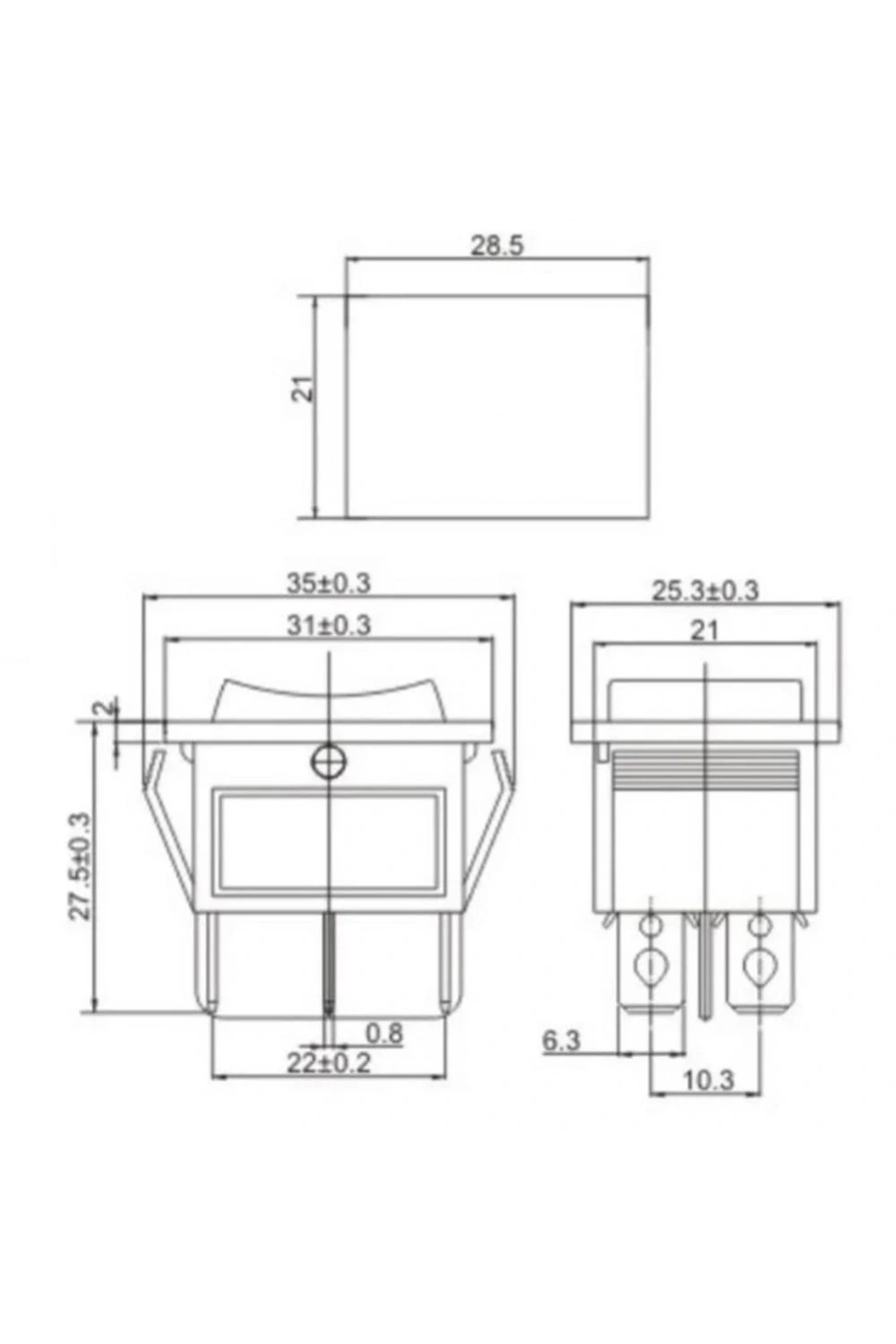 IC-108 Geniş Işıksız Anahtar On-Off-On 6P Siyah