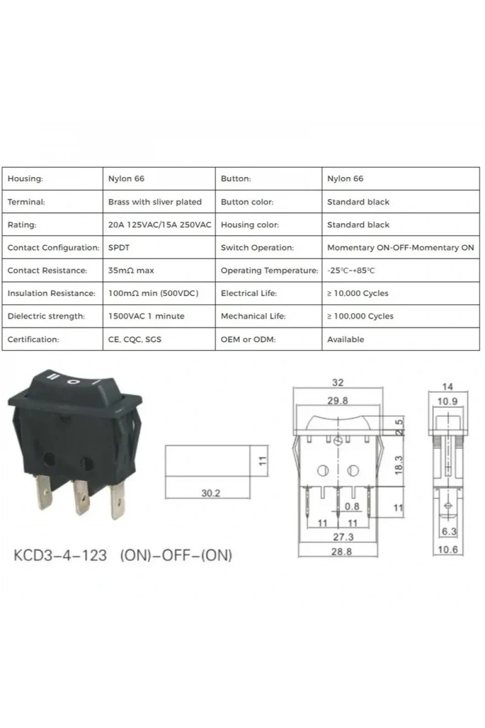 IC-117 Dar Işıksız Yaylı Anahtar MOM-OFF-MOM 3P