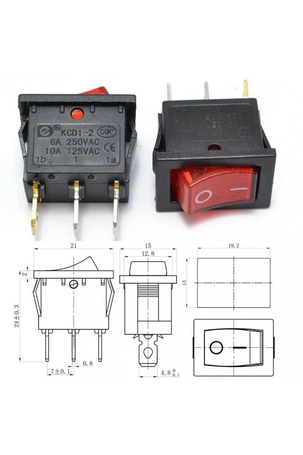 IC-118 Mini Işıklı Anahtar 3P Siyah + Kırmızı Işık