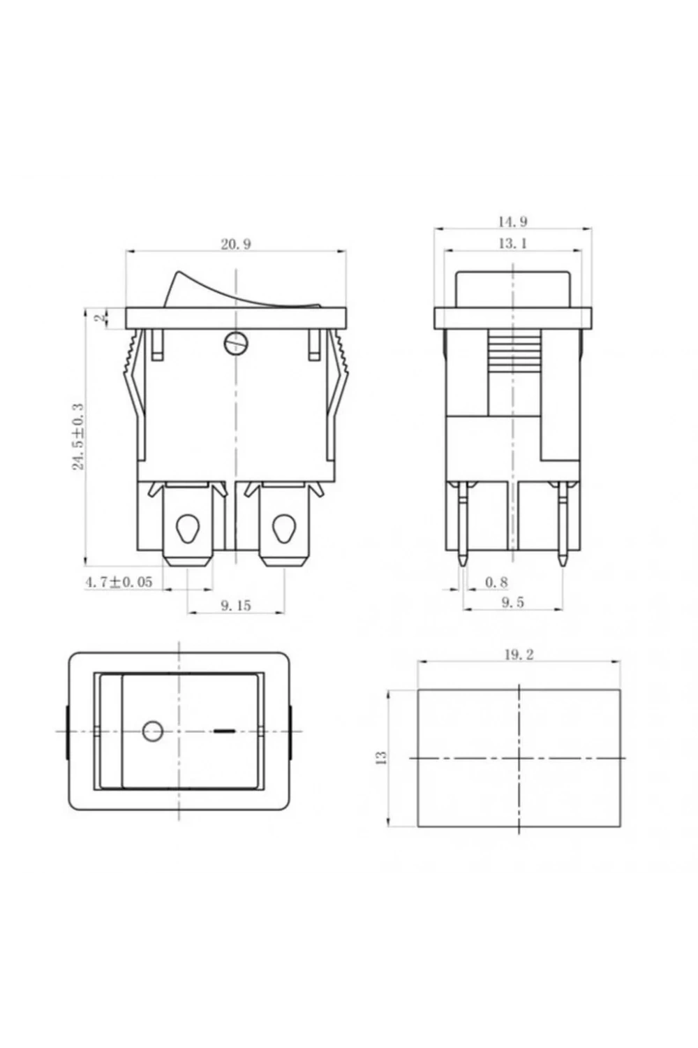 IC-119 Mini Işıklı Anahtar 4P Siyah + Kırmızı Işık