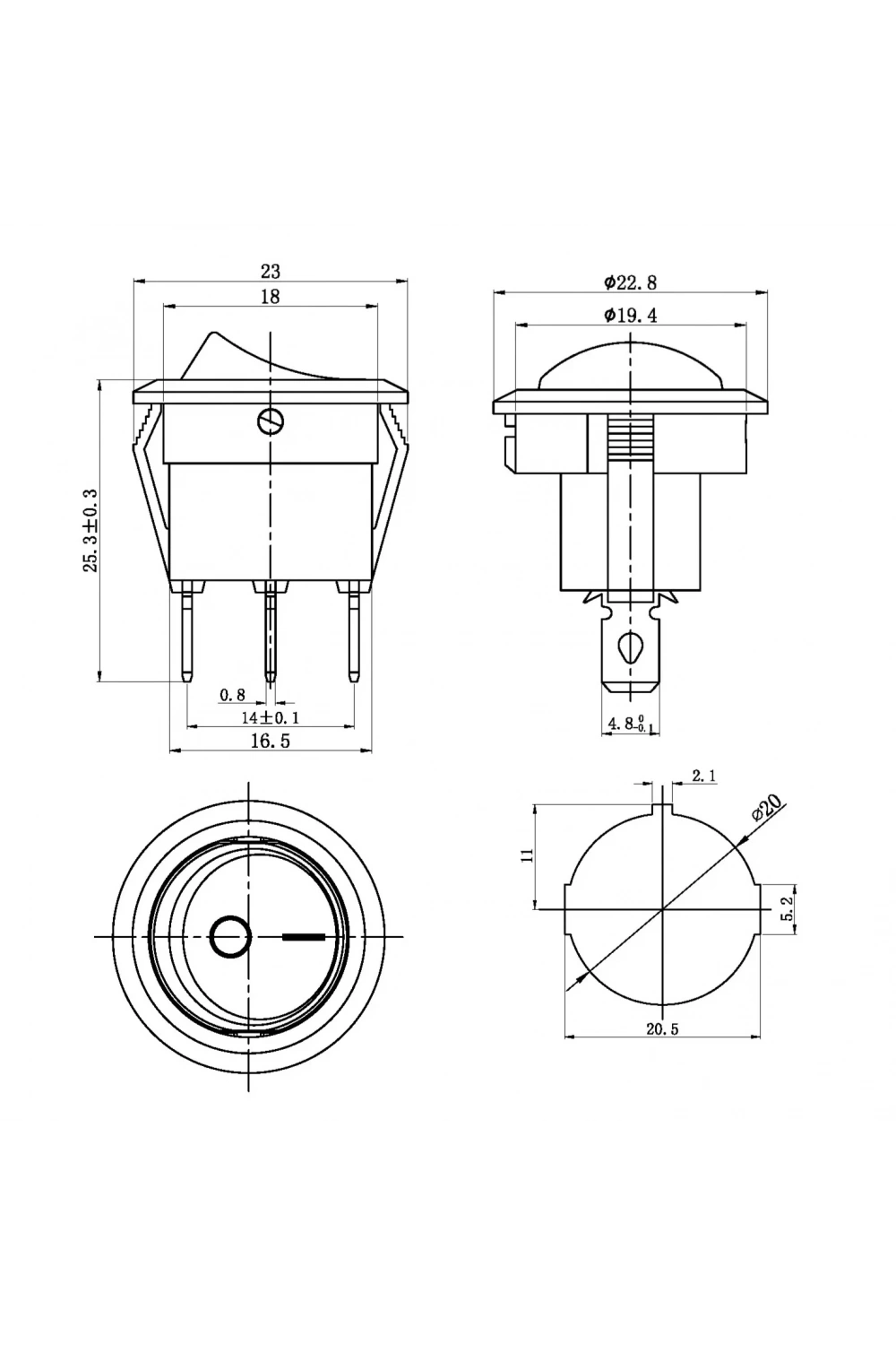 IC-131-0 Mini Yuvarlak Işıklı Anahtar 220V 3P