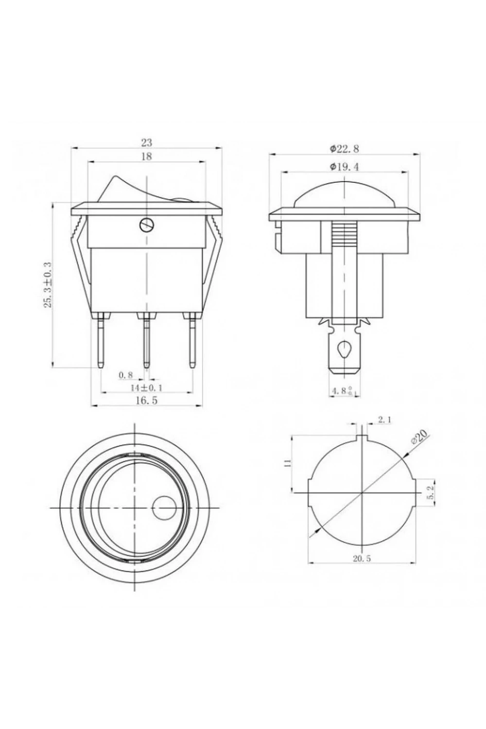 IC-132A Yuvarlak Nokta Işık Anahtar On-Off 3P 12V Beyaz