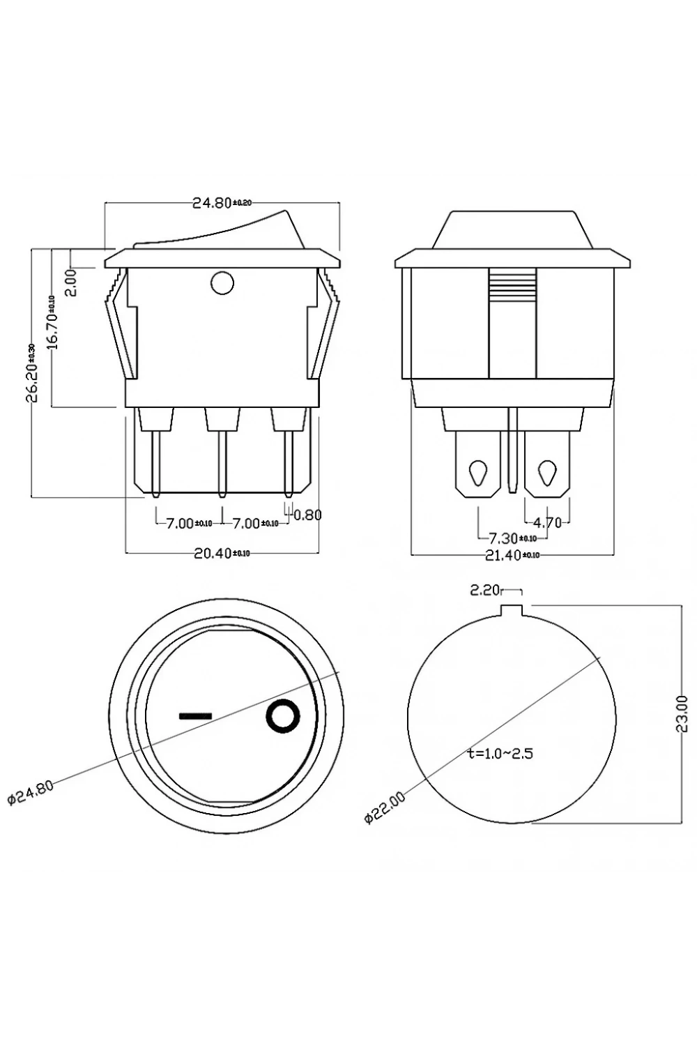 IC-133-6 Yuvarlak Tekne Tipi Anahtar ON-OFF 6P