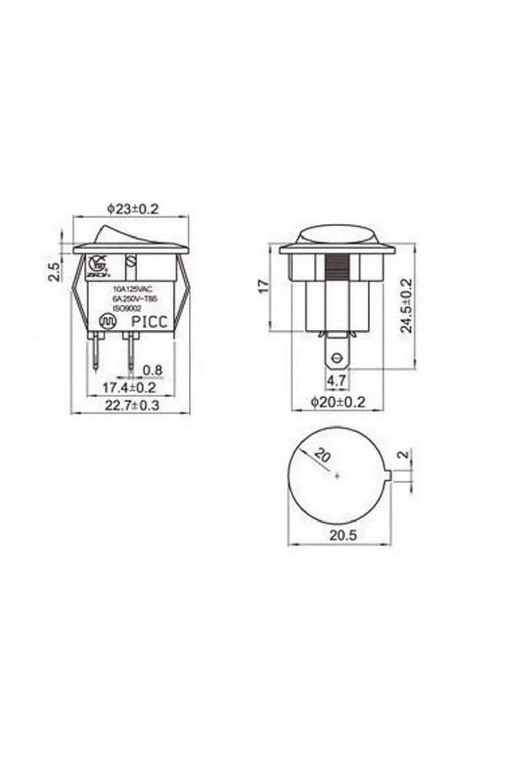IC-133 Yuvarlak Işıksız Devre Anahtarı On-Off 2P