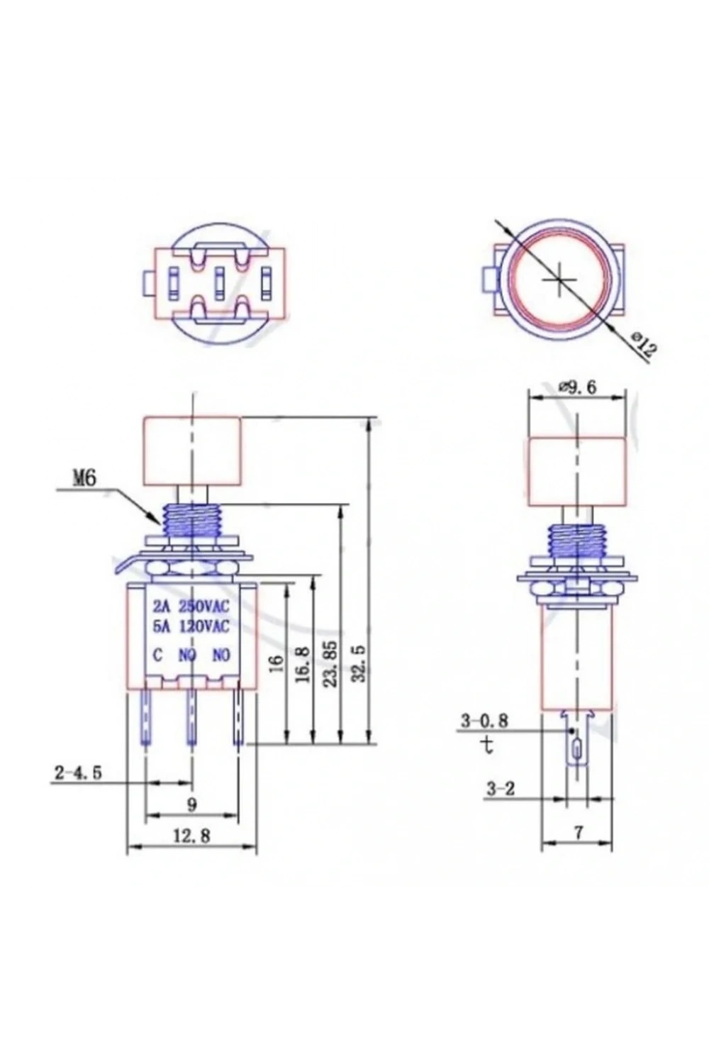 IC-139B Yaylı Buton 6mm 3P 1NO/1NC DS-612