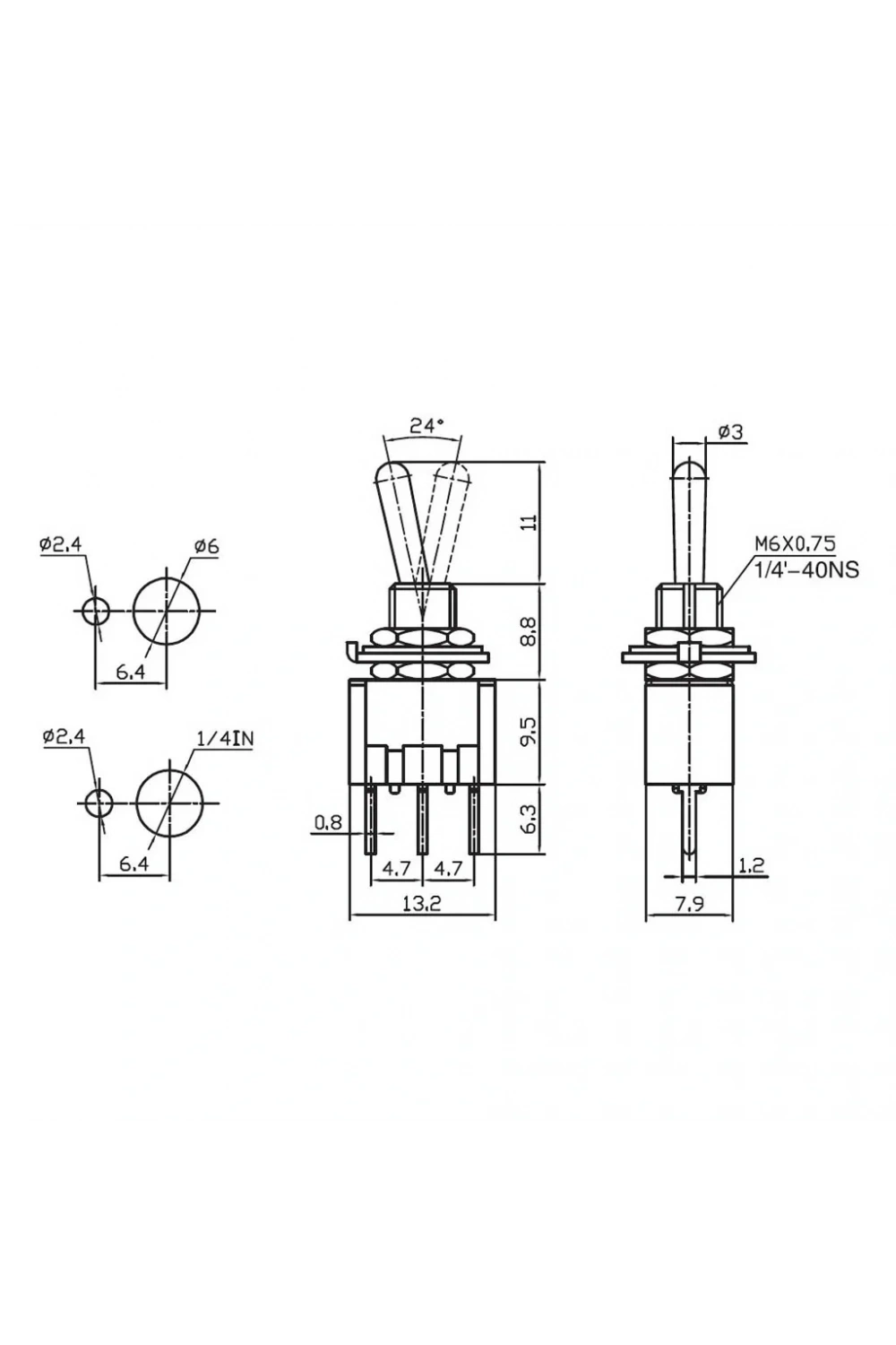 IC-139C Toggle Switch İğne Ayak On-Off 6mm MTS-102-A2