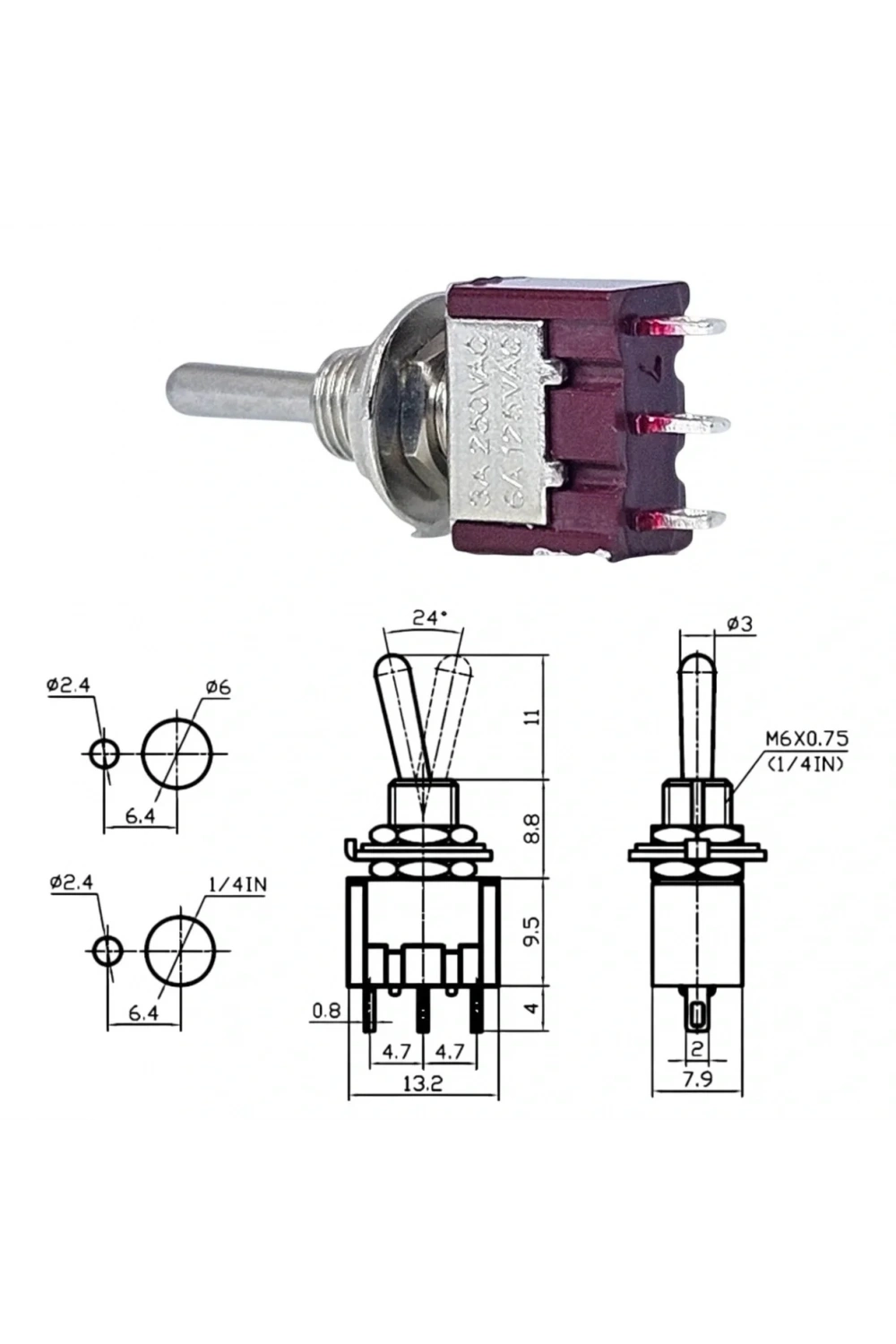 IC-142 Toggle Switch Yaylı On-Off-Mom (Kaliteli) Ø6mm MTS-113