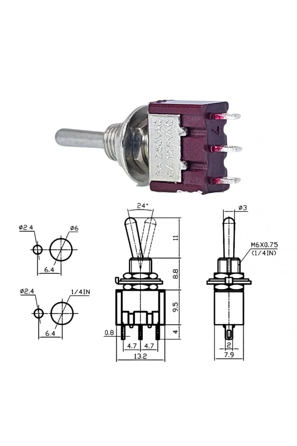 IC-143 Toggle Switch Yaylı Mom-Off-Mom Ø6mm MTS-123 (Kaliteli)