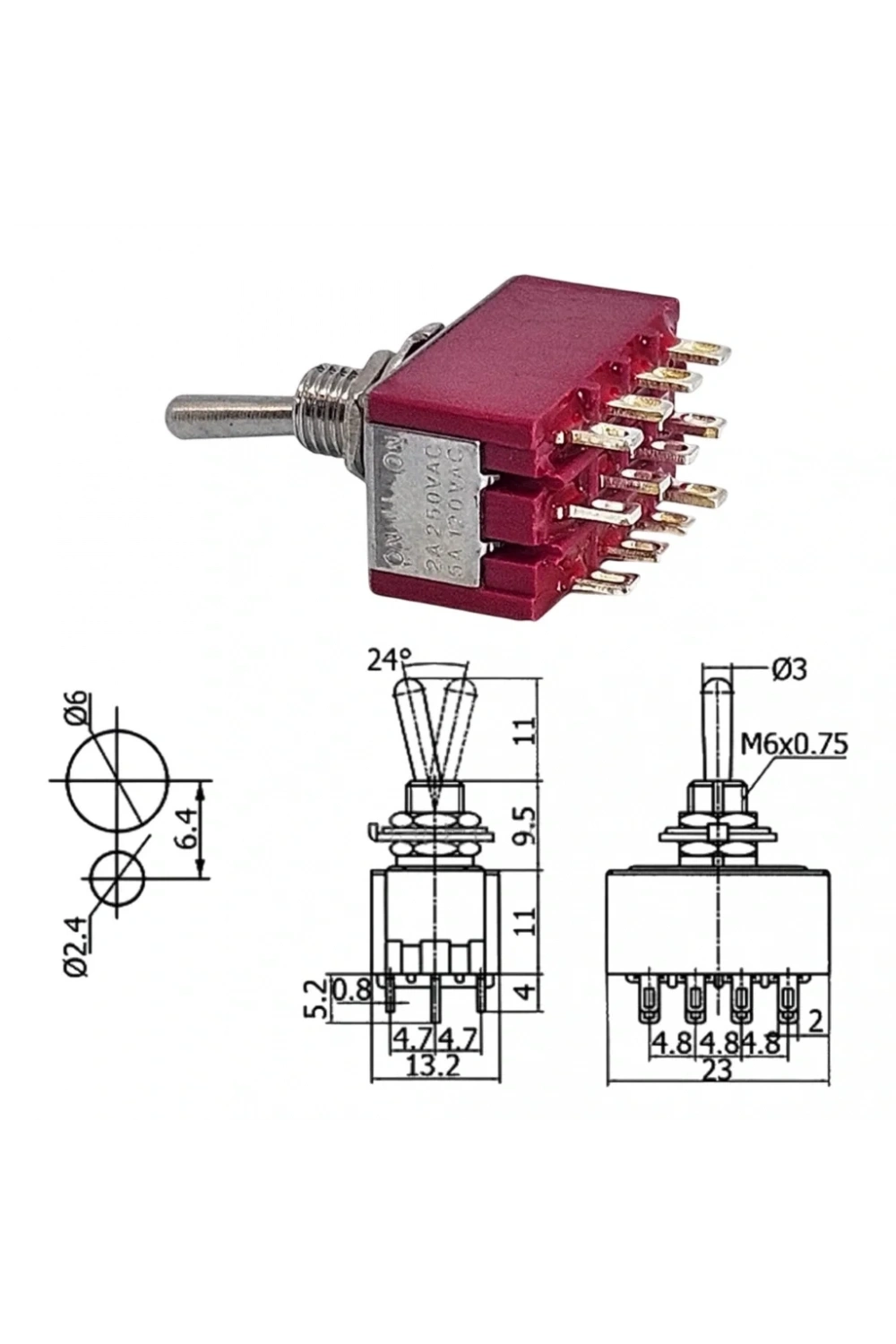 IC-148C Toggle Switch On-Off Ø6mm MTS-402