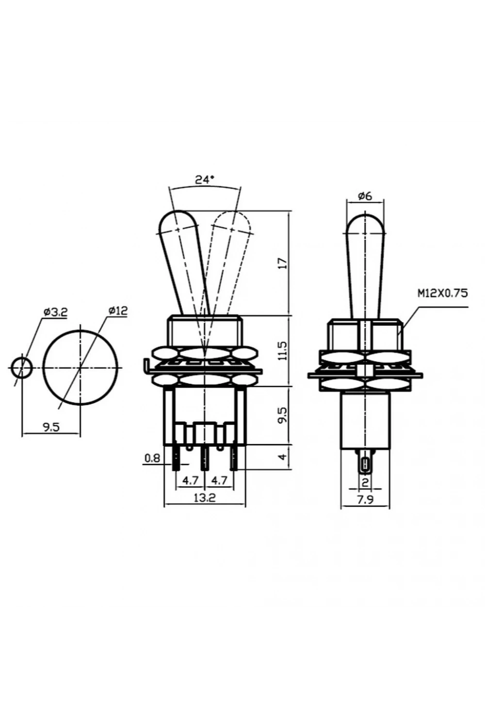 IC-148E Toggle Switch On-Off 12mm 3P MTS-102L