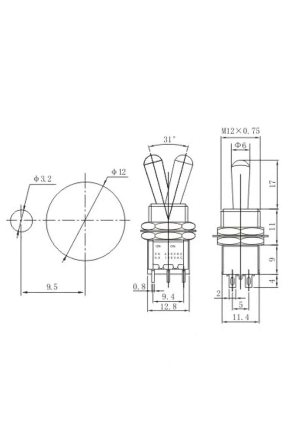 IC-148G Toggle Switch On-Off 12mm 6P MTS-202L