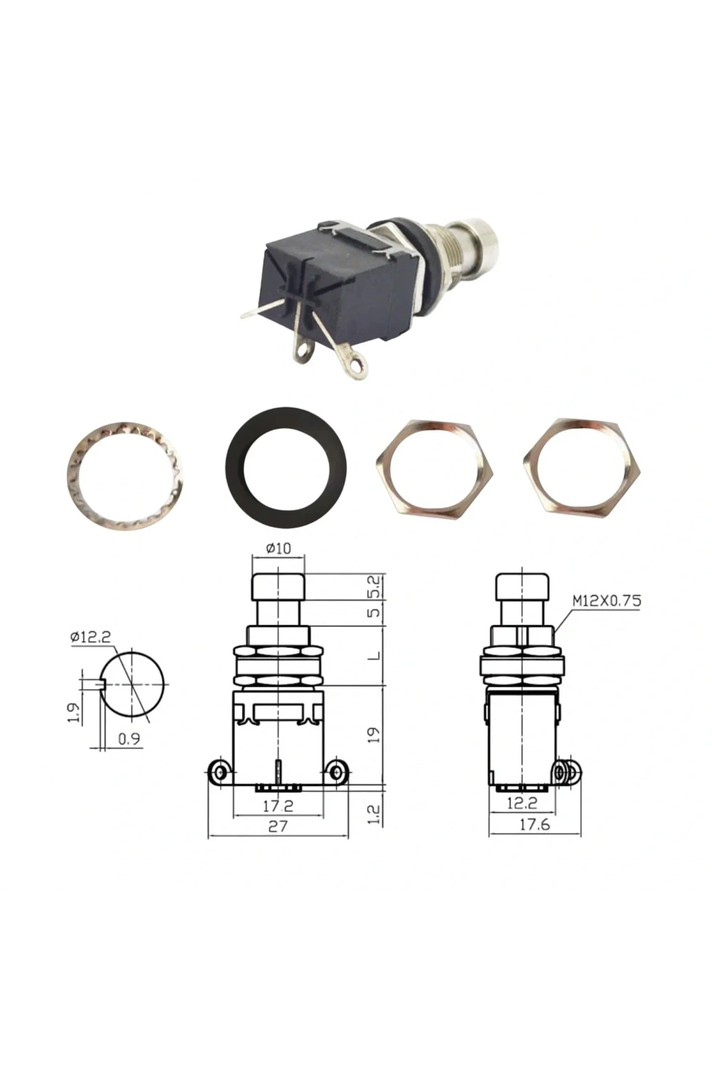 IC-148J-3 Pedal Switch Kalıcılı 3P Ø12mm PBS-24-102