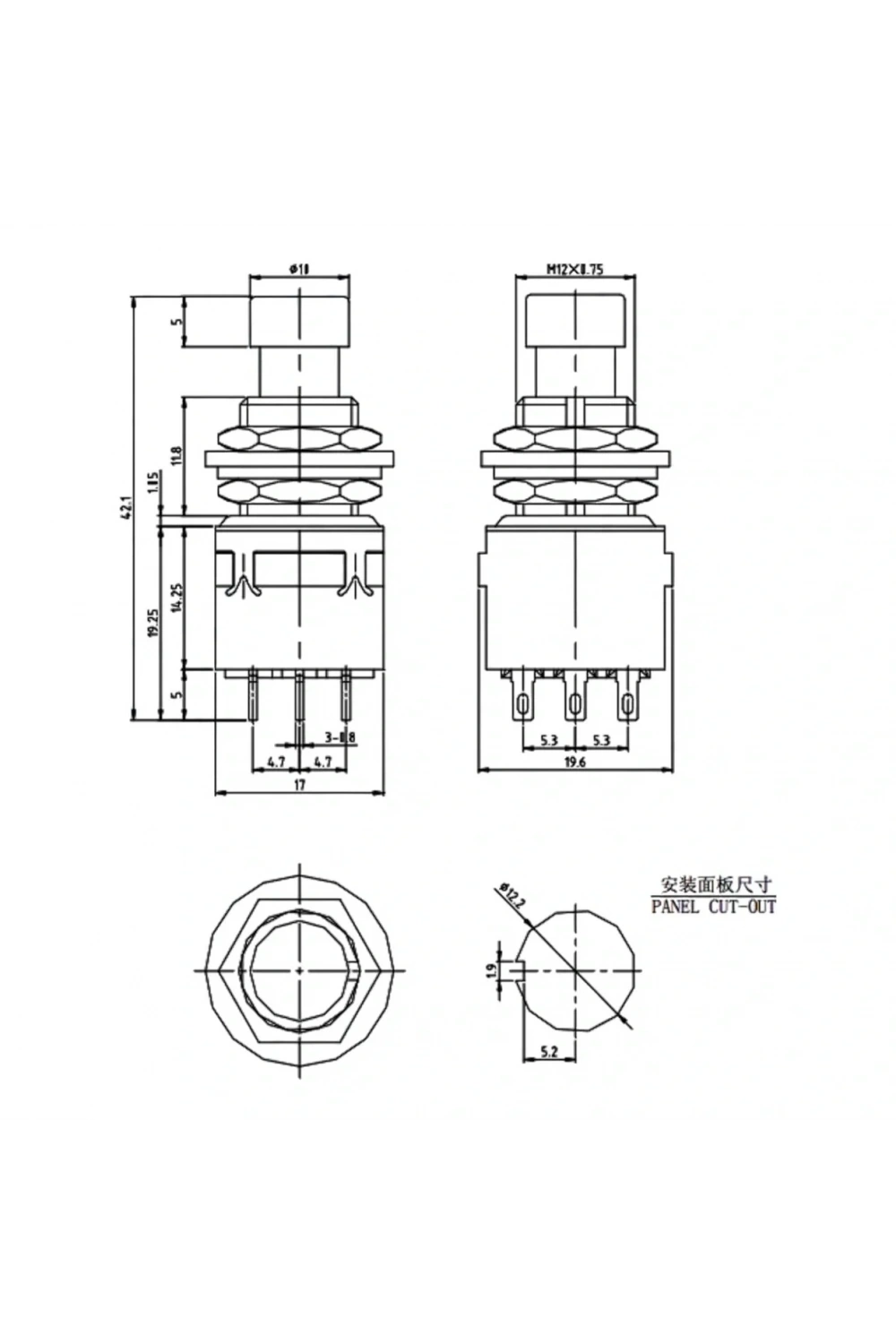 IC-148J-9 Pedal Switch Kalıcılı 9P Ø12mm PBS-24-302