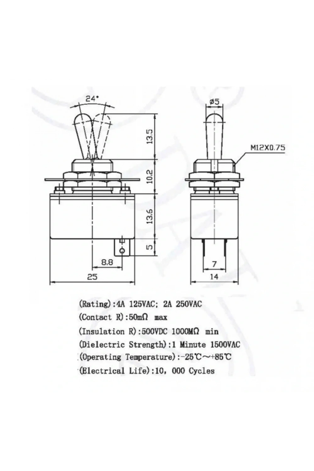 IC-149 Toggle Switch 2P ON-OFF Ø12mm KN3-1