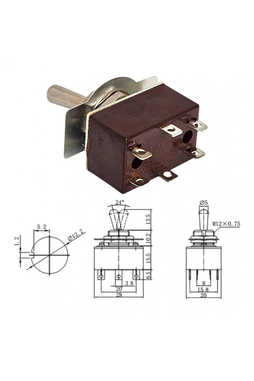 IC-151 Toggle Switch On-Off Ø12mm 6P KN3C-202P