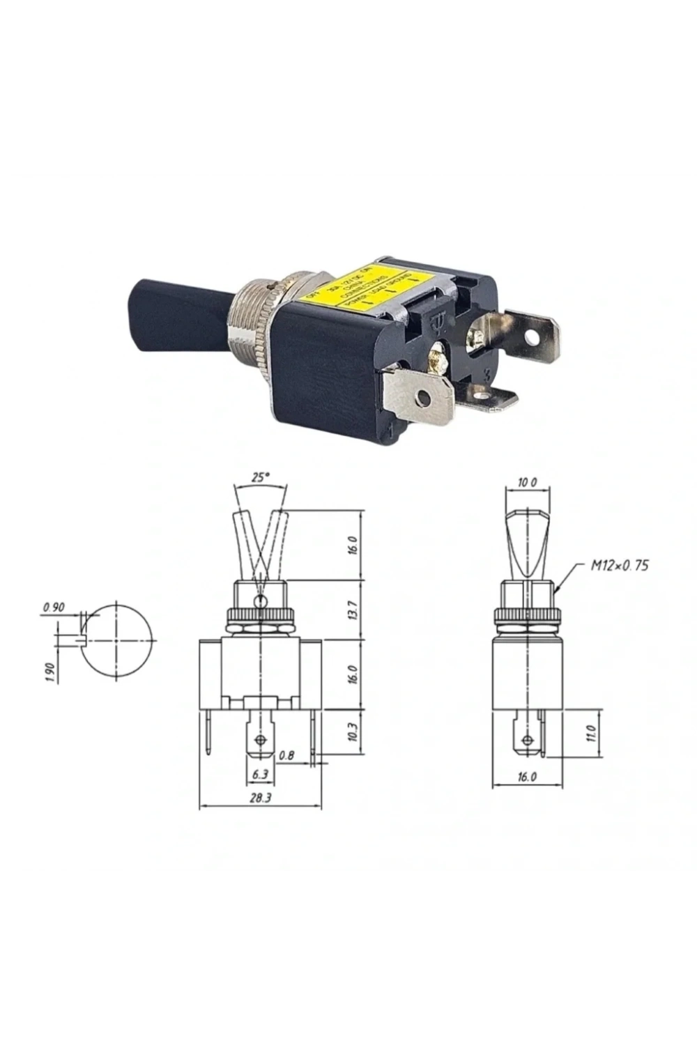 IC-151B Toggle Switch 12V 30A On-Off Işıklı ASW-07D-2