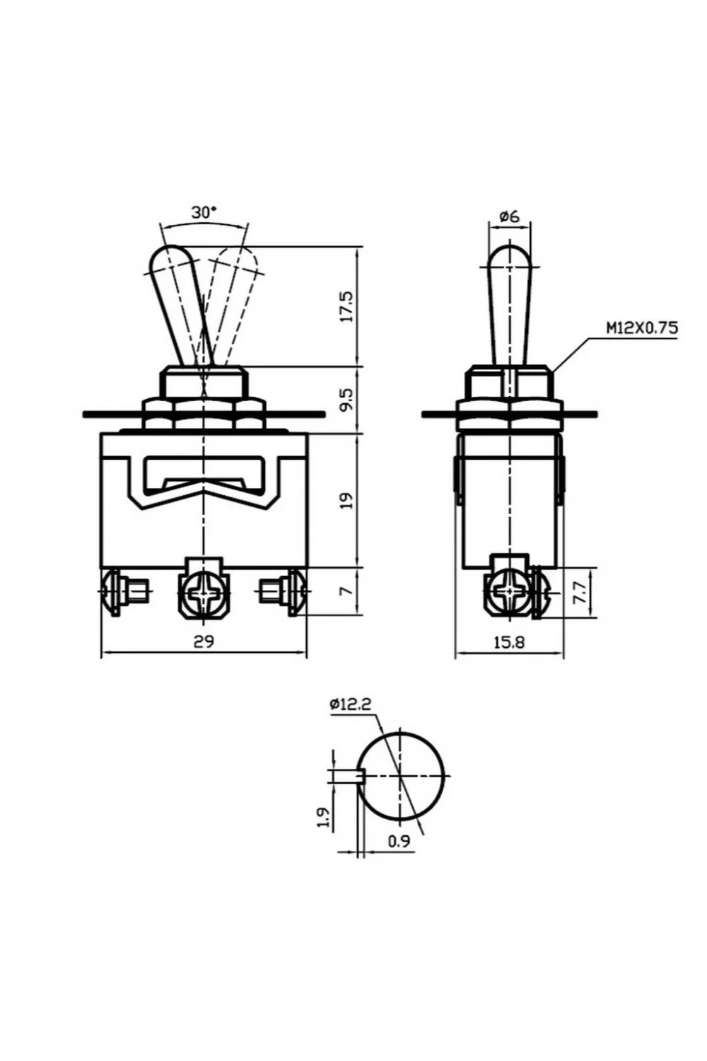 IC-152 Toggle Switch Anahtar 12mm 3P On-Off