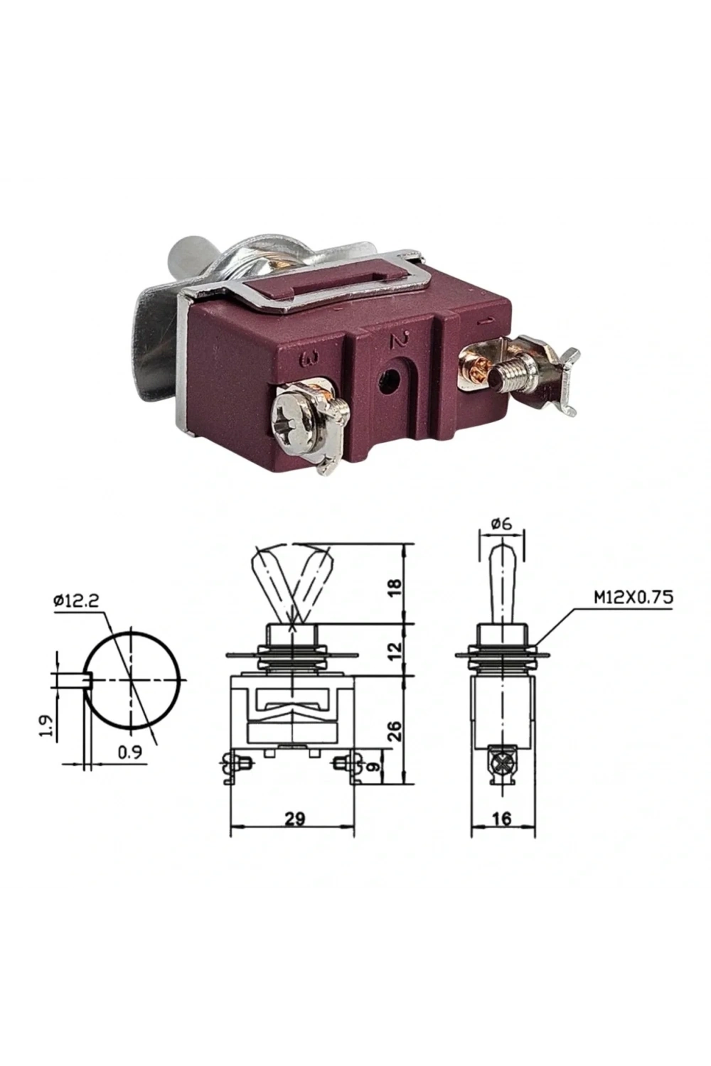 IC-152S-2 SWION Toggle Switch On-Off 15A 2P Ø12mm XT11-B