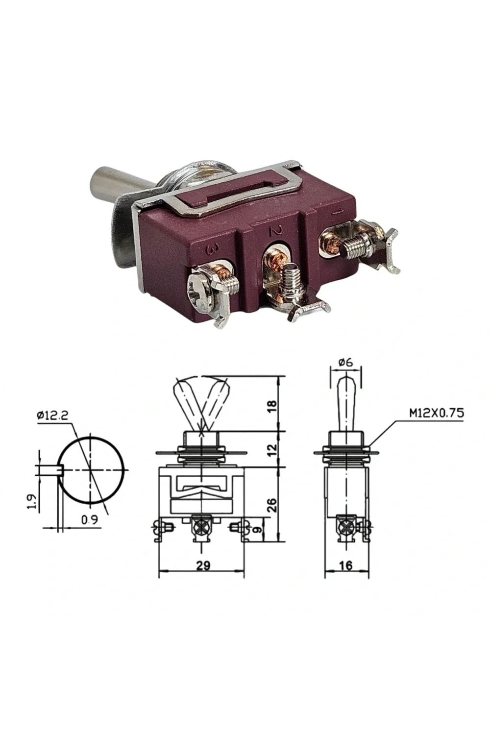 IC-152S SWION Toggle Switch On-Off 15A 3P Ø12mm XT12-B