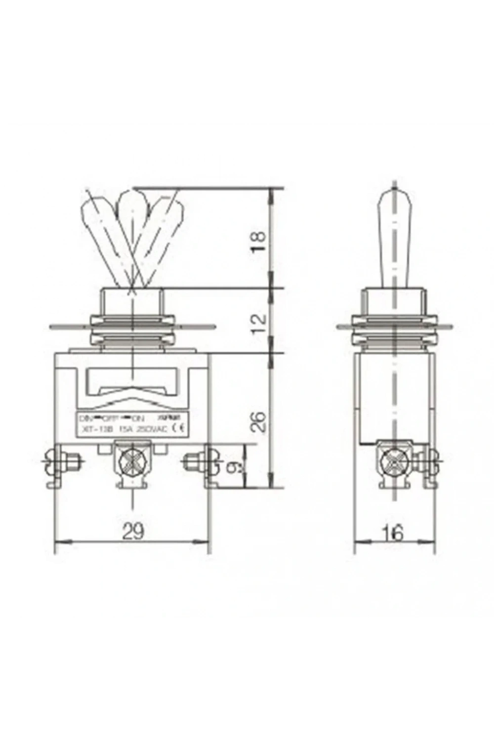 IC-153S Toggle Switch Büyük Boy Vidalı 3P 12mm 15A On-Off-On