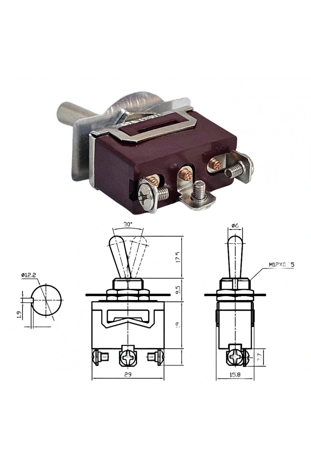 IC-155 Toggle Switch MOM-OFF-MOM 3P Ø12mm KN3C-123