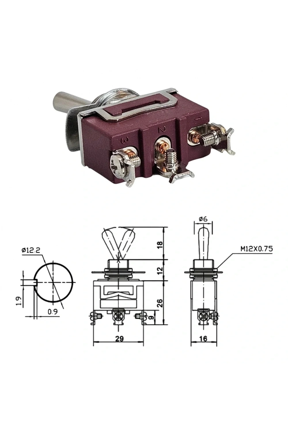 IC-155S SWION Toggle Switch Mom-Off-Mom Ø12mm 3P XT-13BF