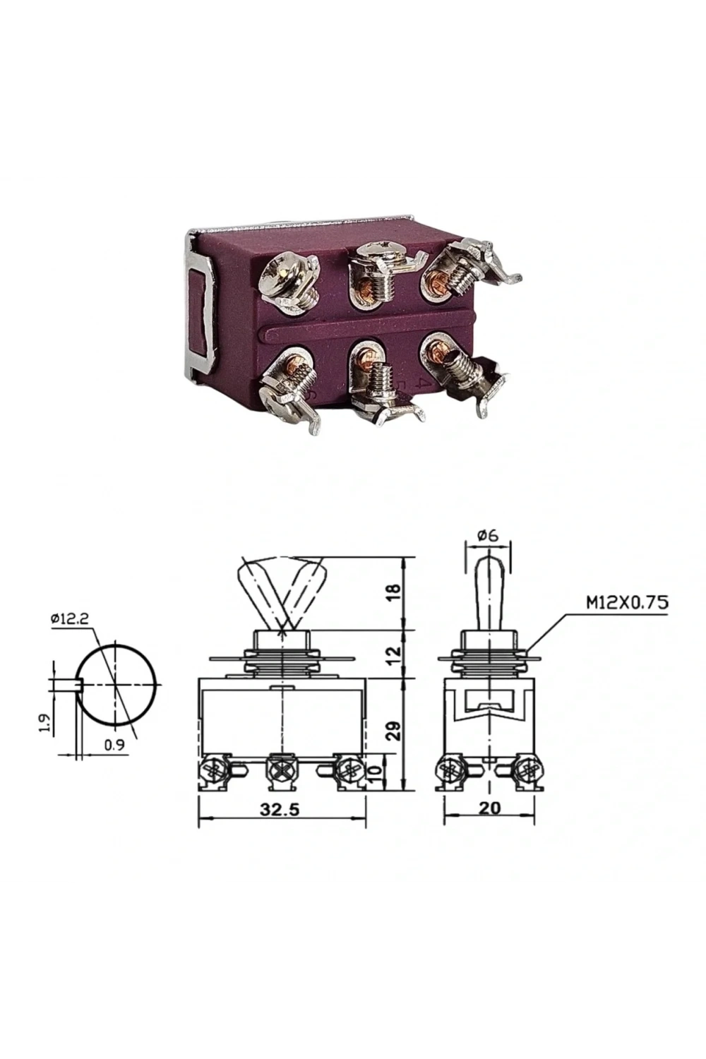 IC-157S SWION Toggle Switch On-Off 15A 6P Ø12mm XT-22B