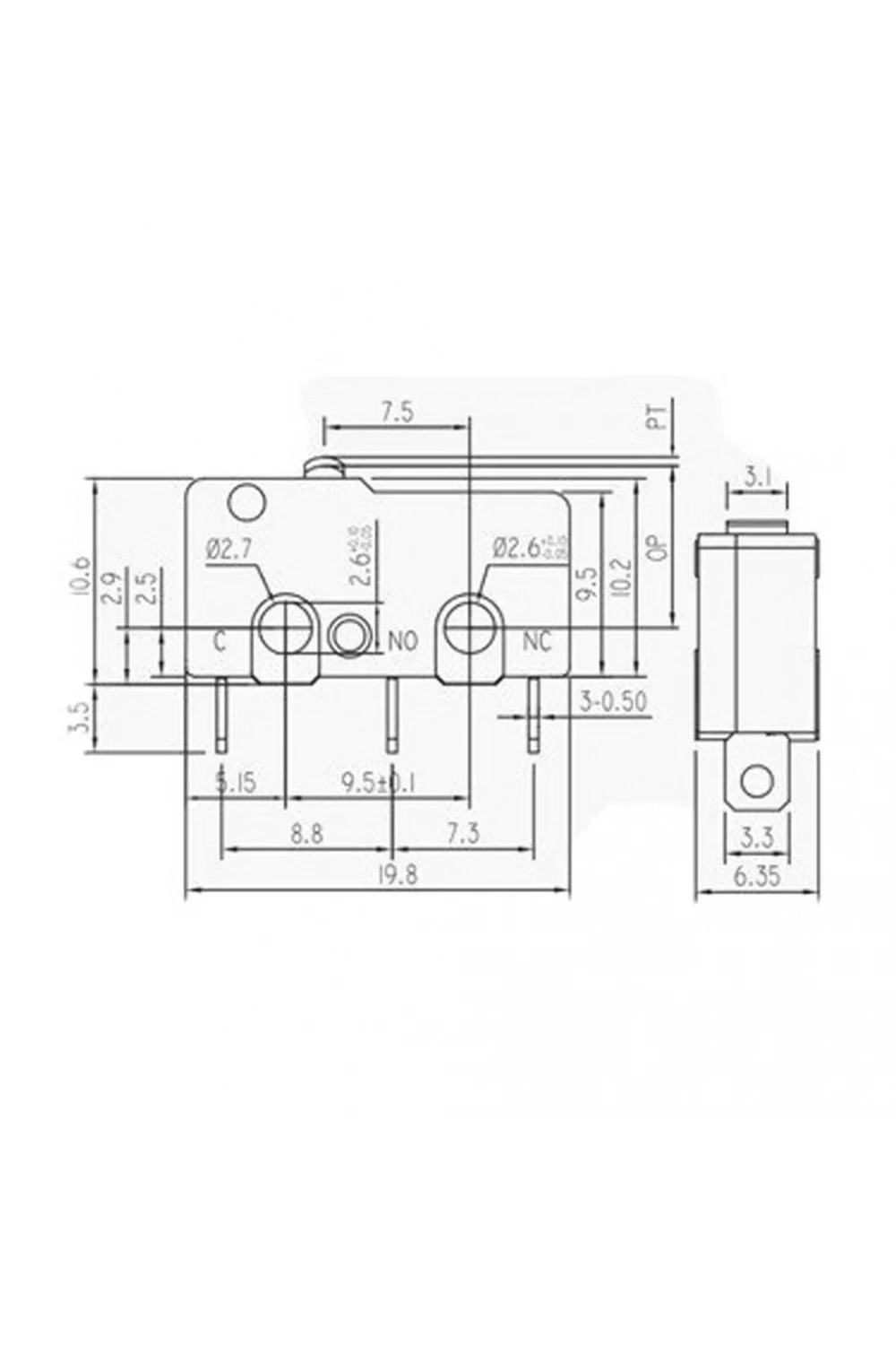 IC-163-2 Paletsiz Micro Switch Lehim Bacak KW4-Z1F
