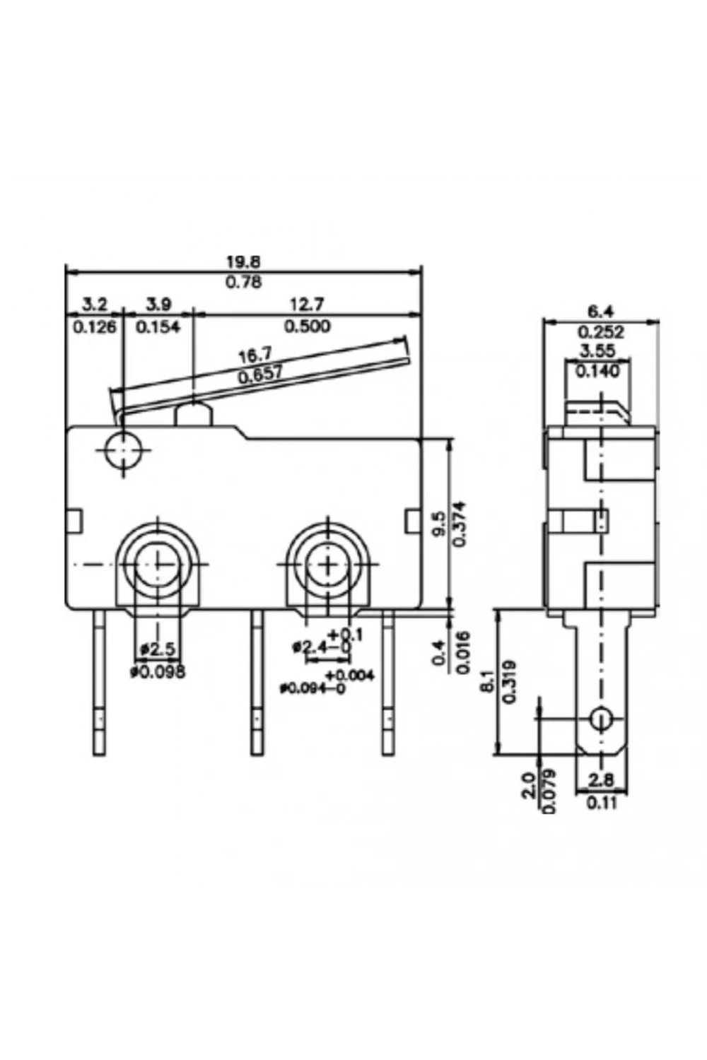 IC-163-3 Kısa Paletli Micro Switch Uzun Lehim Bacak