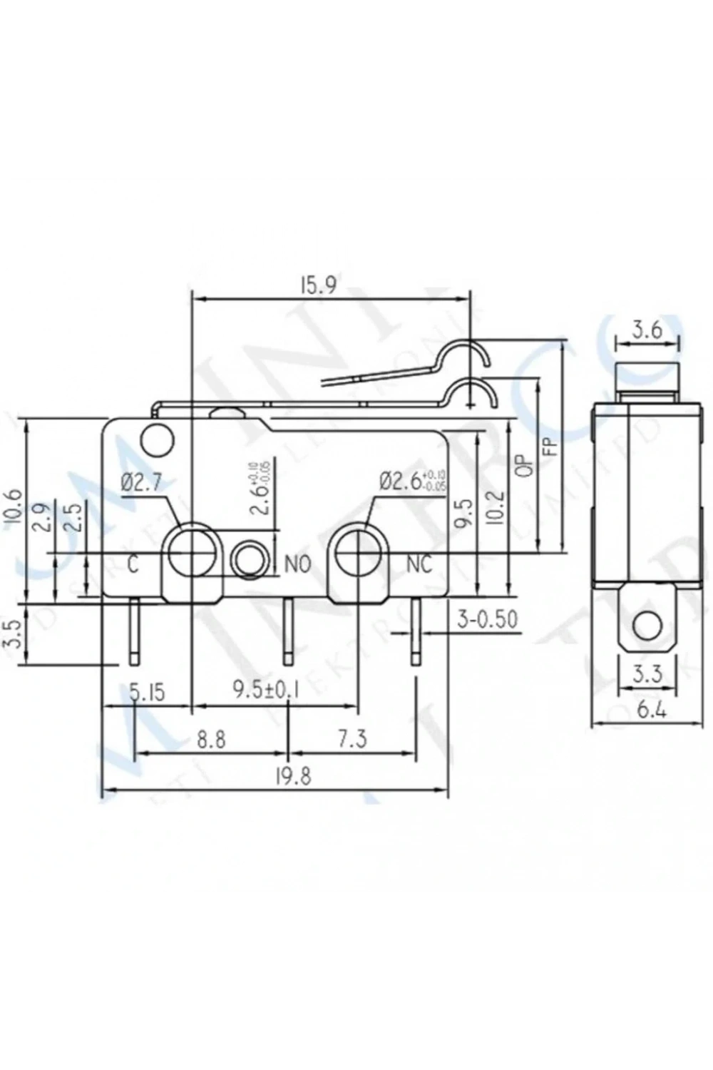 IC-163-4 Kısa Kancalı Paletli Micro Switch Lehim Bacak
