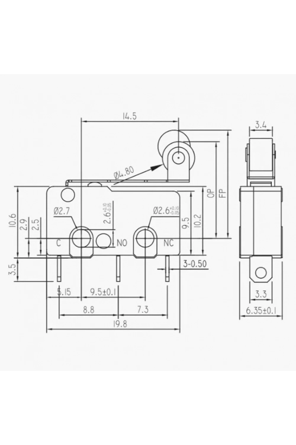 IC-168 Micro Switch Lehim Bacak Makaralı 5A/250VAC