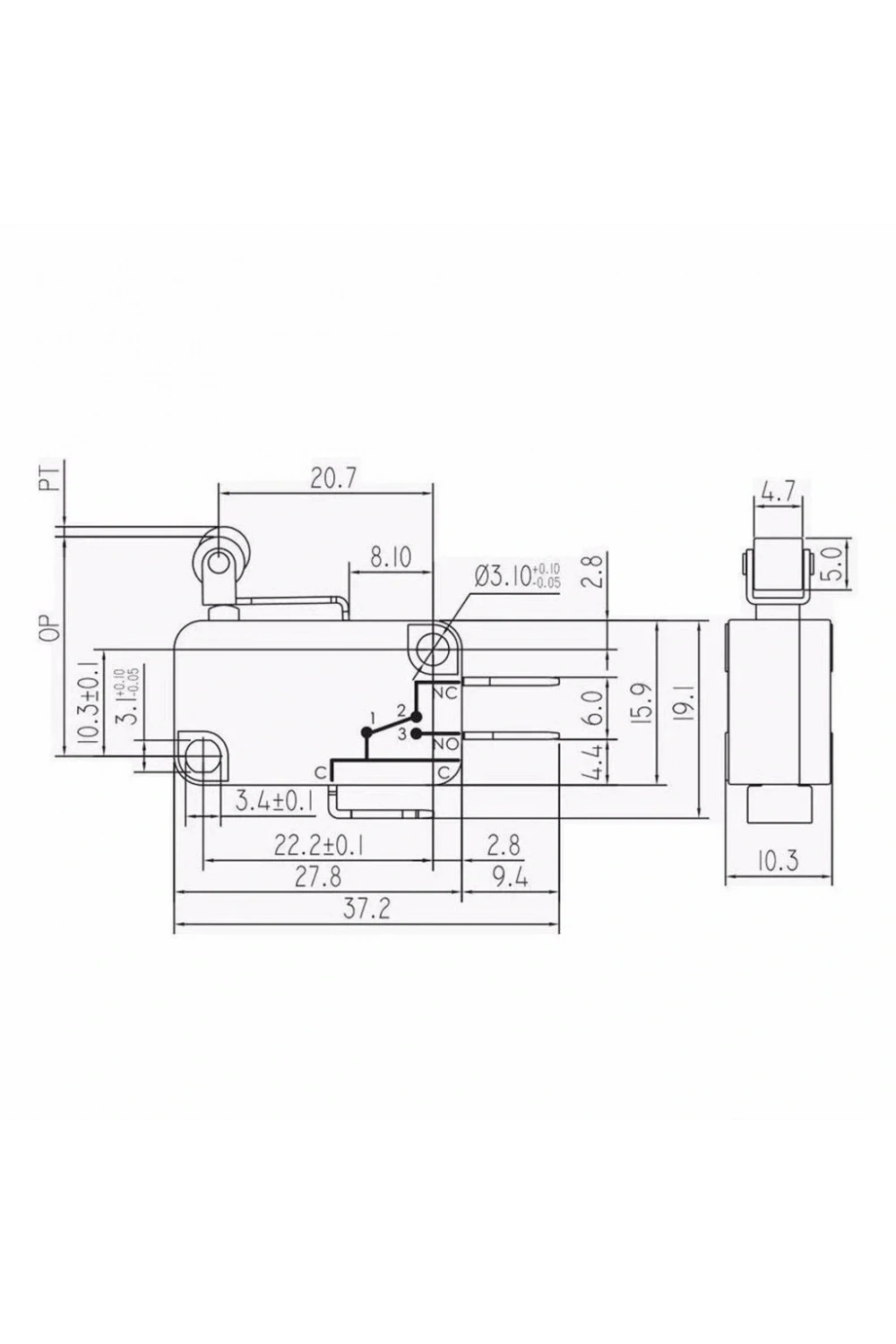 IC-172 Mikro Switch Makaralı Kısa KW7 3A 250VAC