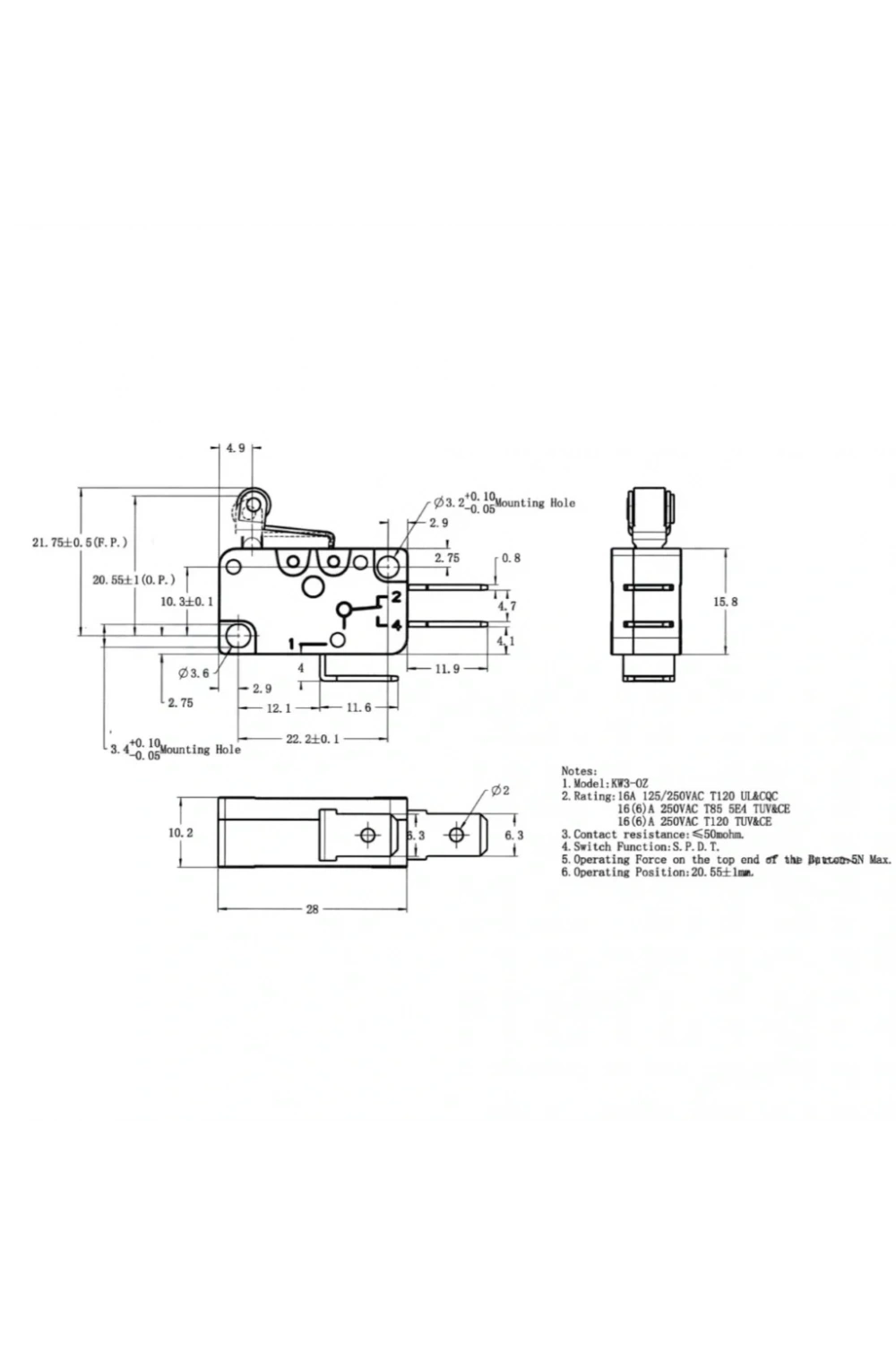 IC-175 Micro Switch Kısa Makara 16A