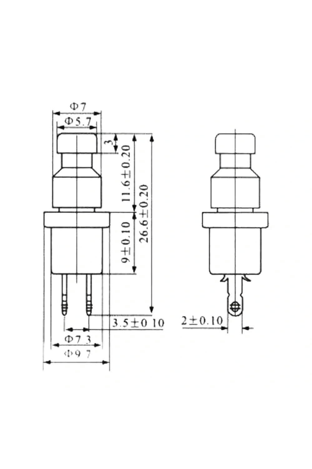 IC-178 Buton Ø7mm Normalde Kapalı (Ters Kontak) Siyah